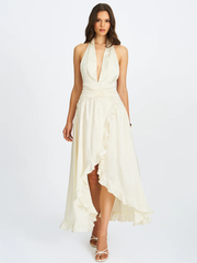 Sexy Halter Backless Stitching Temperament Dress