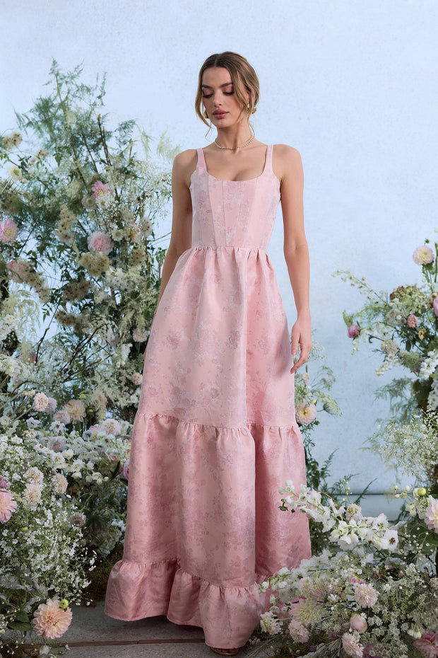 The Avery Dress in Light Pink Windsor Brocade