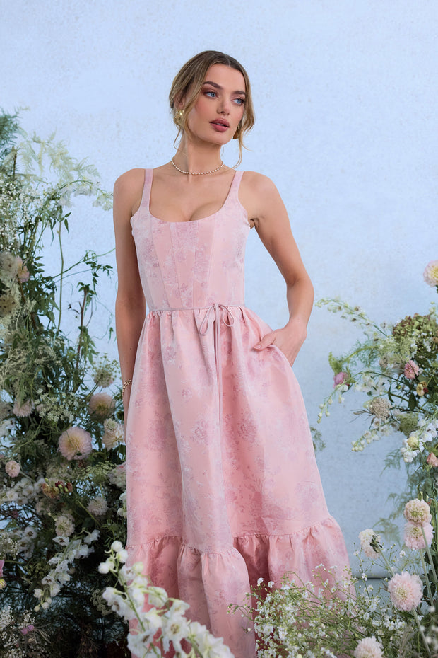 The Avery Dress in Light Pink Windsor Brocade