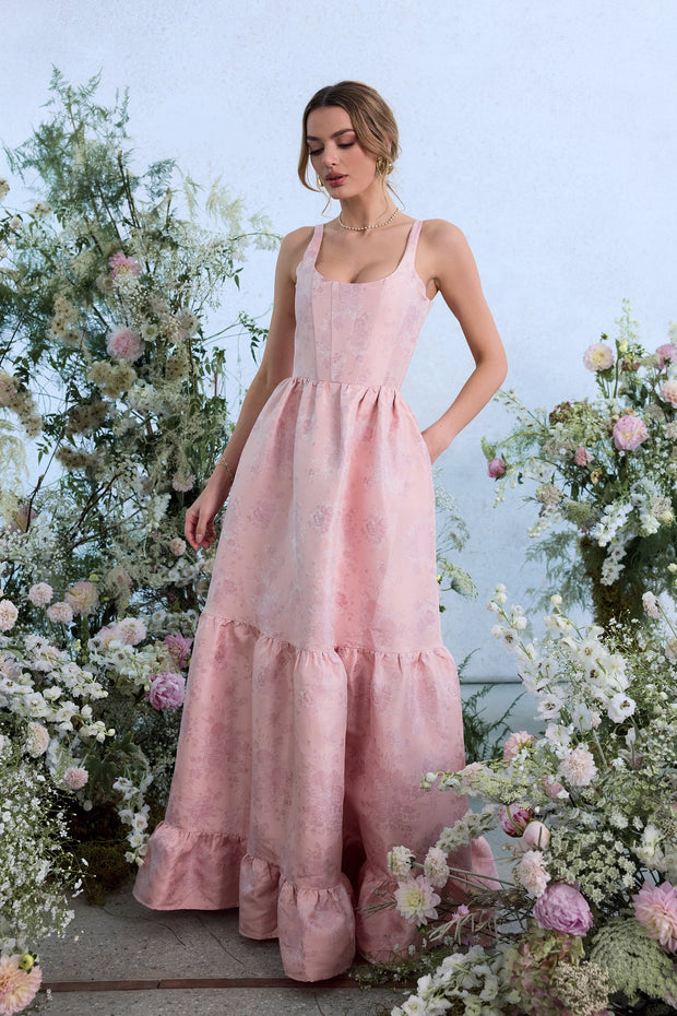 The Avery Dress in Light Pink Windsor Brocade