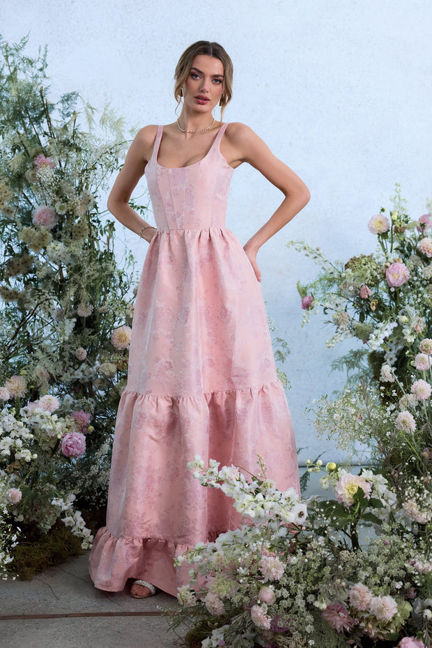 The Avery Dress in Light Pink Windsor Brocade
