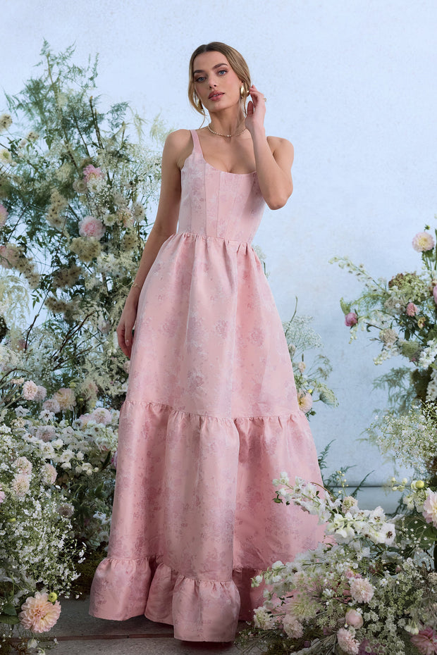 The Avery Dress in Light Pink Windsor Brocade