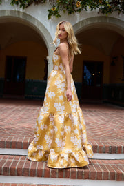 The Avery Dress in Gold Baroque Floral