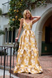 The Avery Dress in Gold Baroque Floral