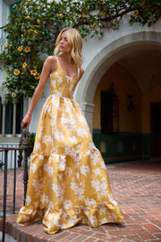 The Avery Dress in Gold Baroque Floral