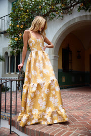 The Avery Dress in Gold Baroque Floral