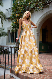 The Avery Dress in Gold Baroque Floral