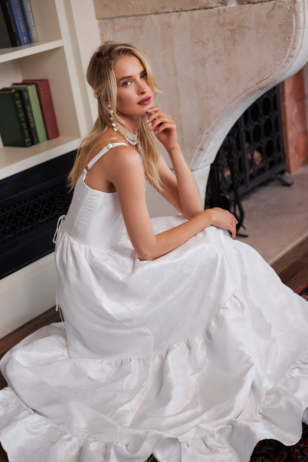 The Avery Dress in White Windsor Brocade