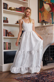 The Avery Dress in White Windsor Brocade