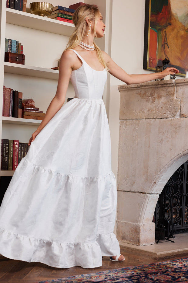 The Avery Dress in White Windsor Brocade