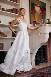 The Avery Dress in White Windsor Brocade