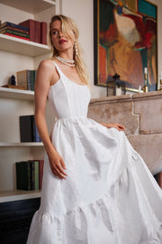 The Avery Dress in White Windsor Brocade