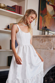 The Avery Dress in White Windsor Brocade