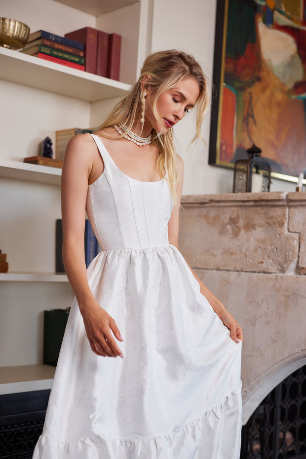 The Avery Dress in White Windsor Brocade