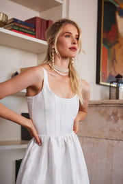 The Avery Dress in White Windsor Brocade
