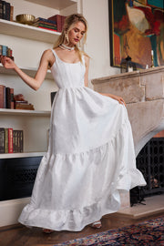 The Avery Dress in White Windsor Brocade