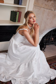The Avery Dress in White Windsor Brocade