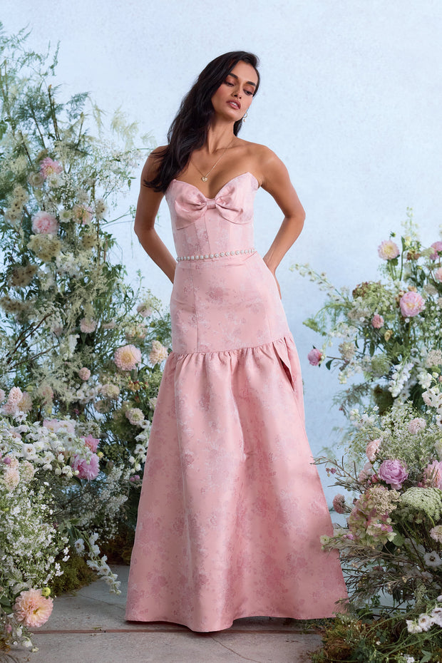 The Beatrice Dress in Light Pink Windsor Brocade