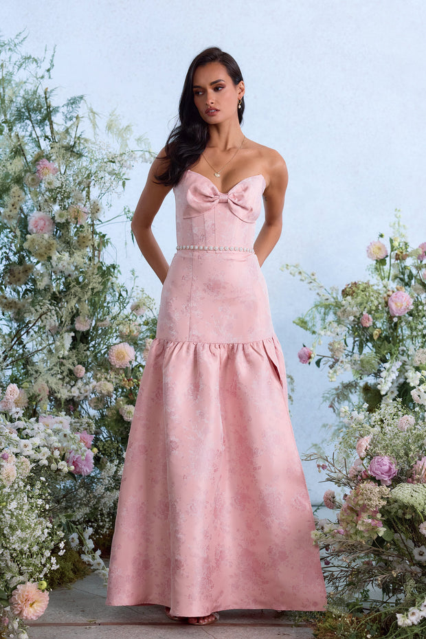 The Beatrice Dress in Light Pink Windsor Brocade