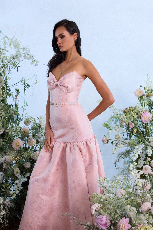 The Beatrice Dress in Light Pink Windsor Brocade