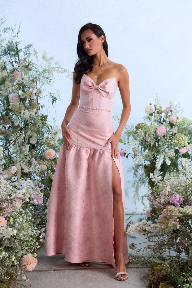 The Beatrice Dress in Light Pink Windsor Brocade