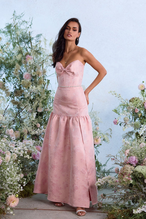 The Beatrice Dress in Light Pink Windsor Brocade