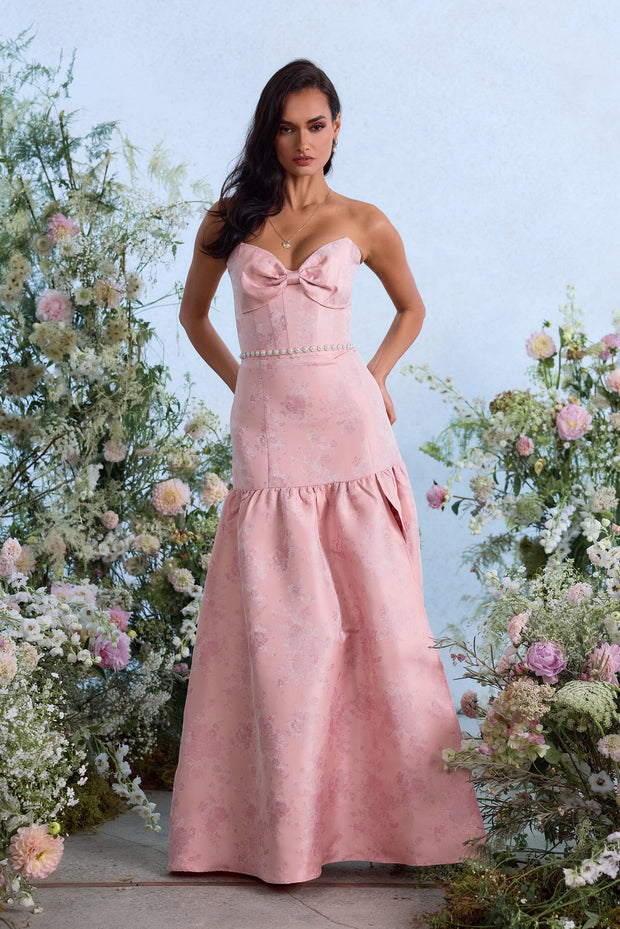 The Beatrice Dress in Light Pink Windsor Brocade