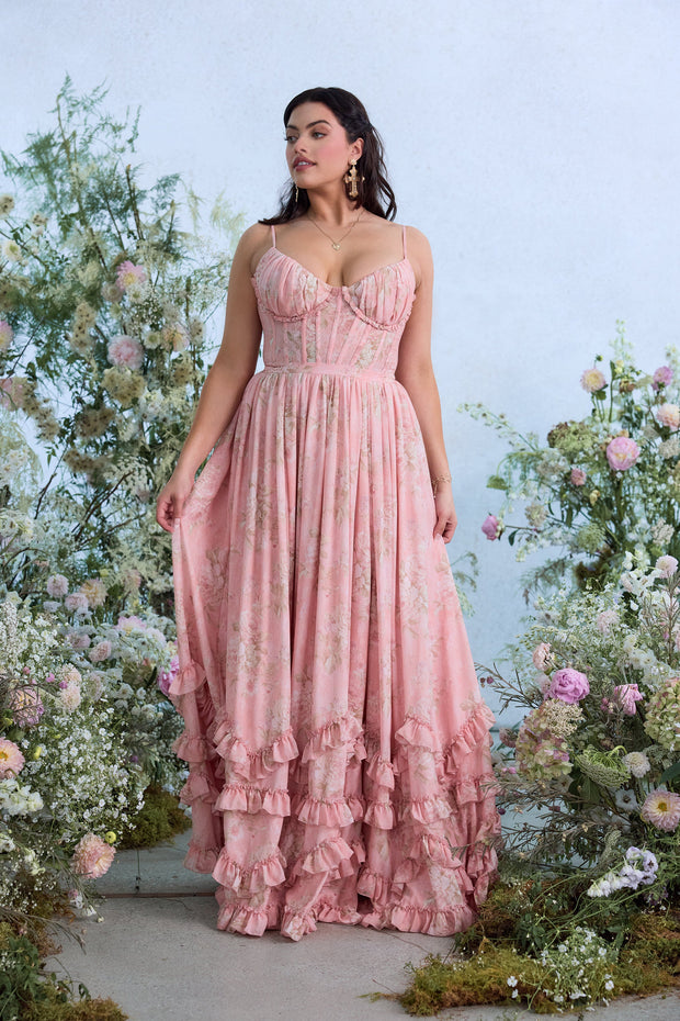 The Carmen Dress in Light Pink Tapestry Rose