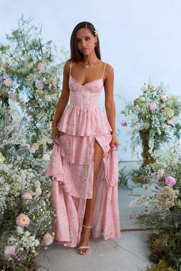 The Caterina Dress in Light Pink Tapestry Rose