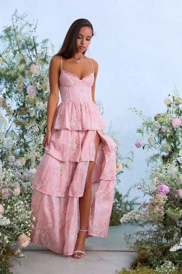 The Caterina Dress in Light Pink Tapestry Rose
