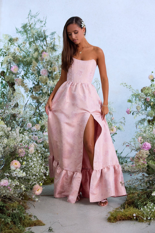The Charlotte Dress in Light Pink Windsor Brocade
