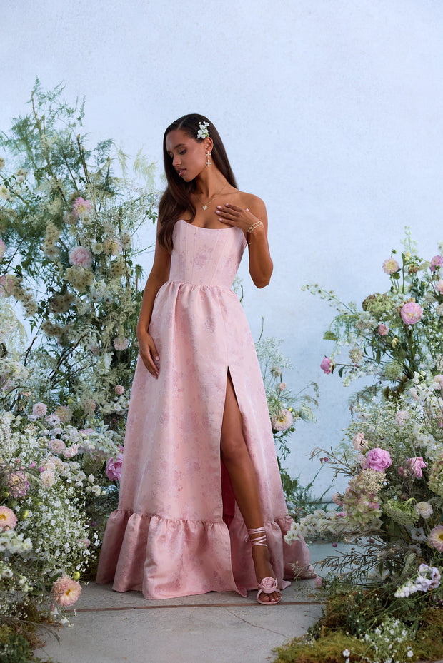 The Charlotte Dress in Light Pink Windsor Brocade