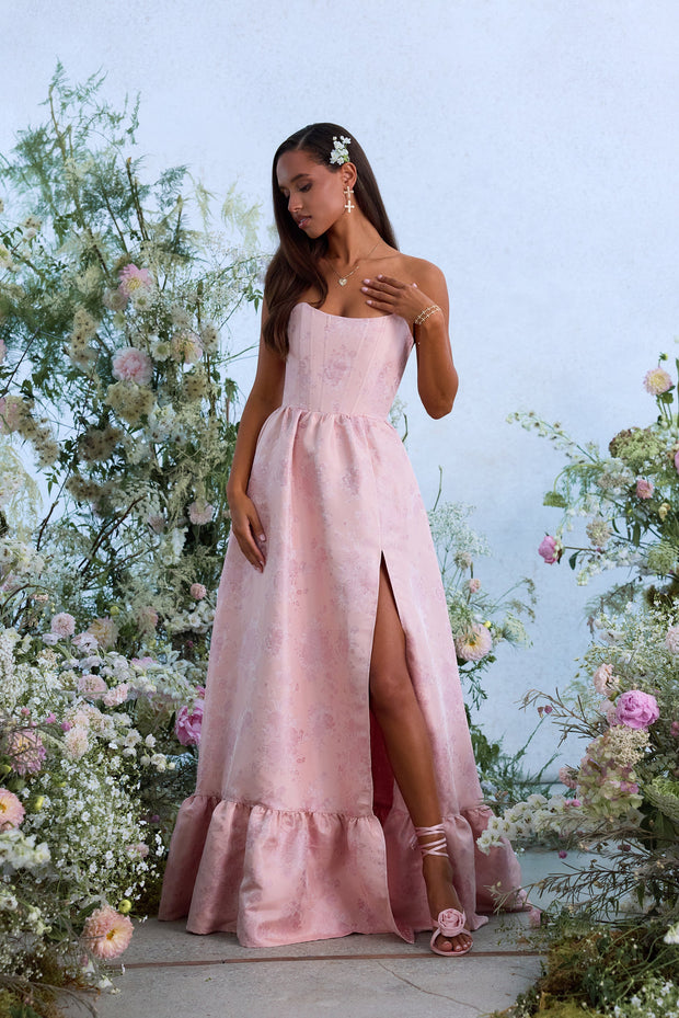 The Charlotte Dress in Light Pink Windsor Brocade
