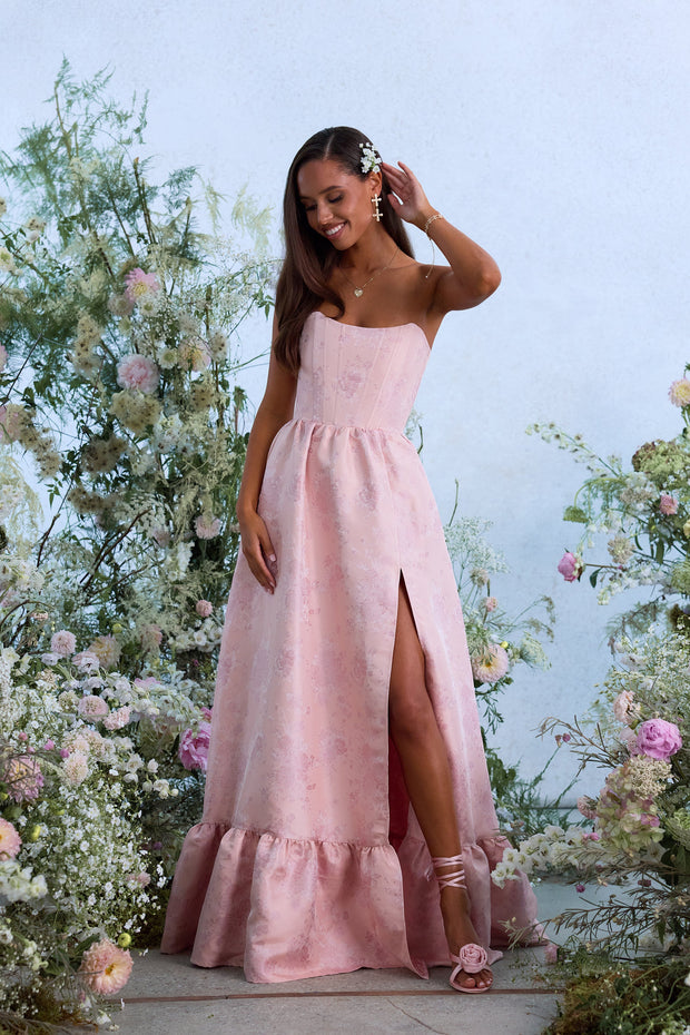The Charlotte Dress in Light Pink Windsor Brocade