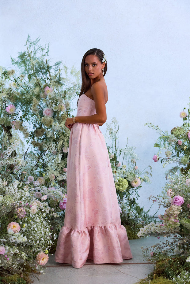 The Charlotte Dress in Light Pink Windsor Brocade
