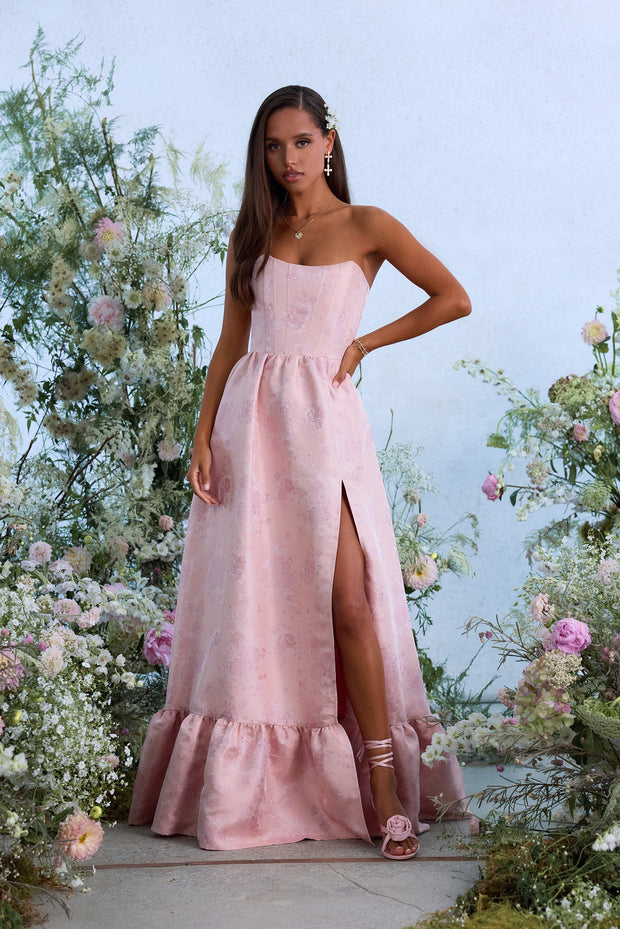 The Charlotte Dress in Light Pink Windsor Brocade