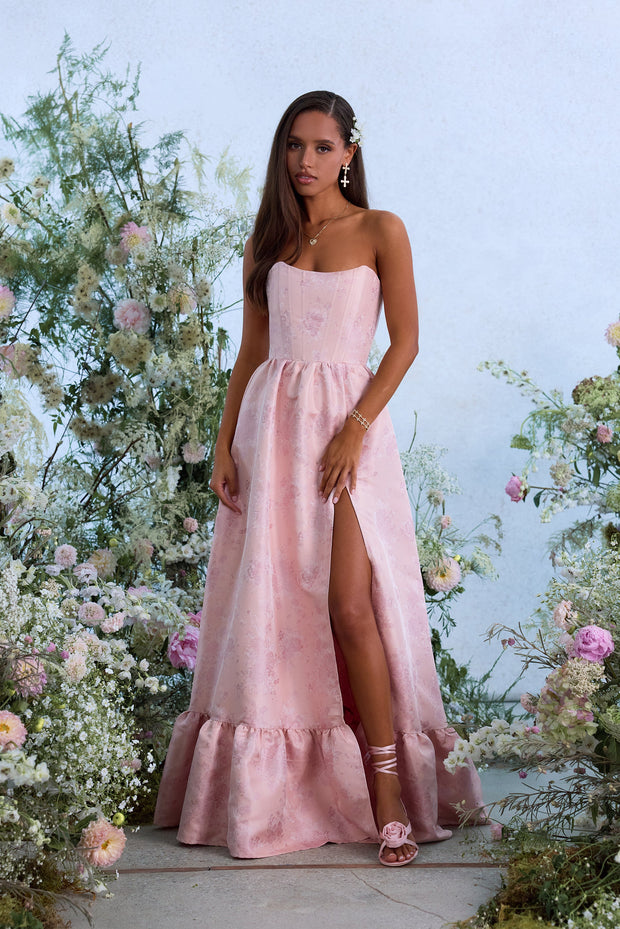 The Charlotte Dress in Light Pink Windsor Brocade