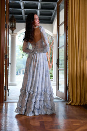 The Carmella Dress in Blue Tapestry Rose
