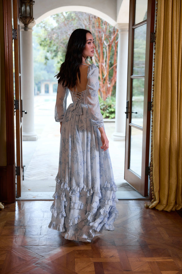 The Carmella Dress in Blue Tapestry Rose