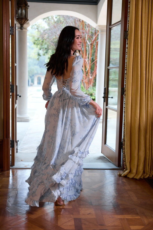 The Carmella Dress in Blue Tapestry Rose
