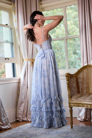 The Carmen Dress in Blue Tapestry Rose