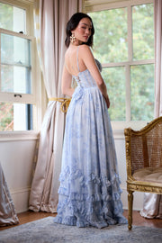 The Carmen Dress in Blue Tapestry Rose