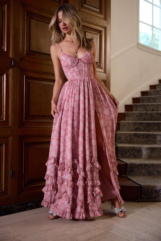 The Carmen Dress in Pink Peony Print