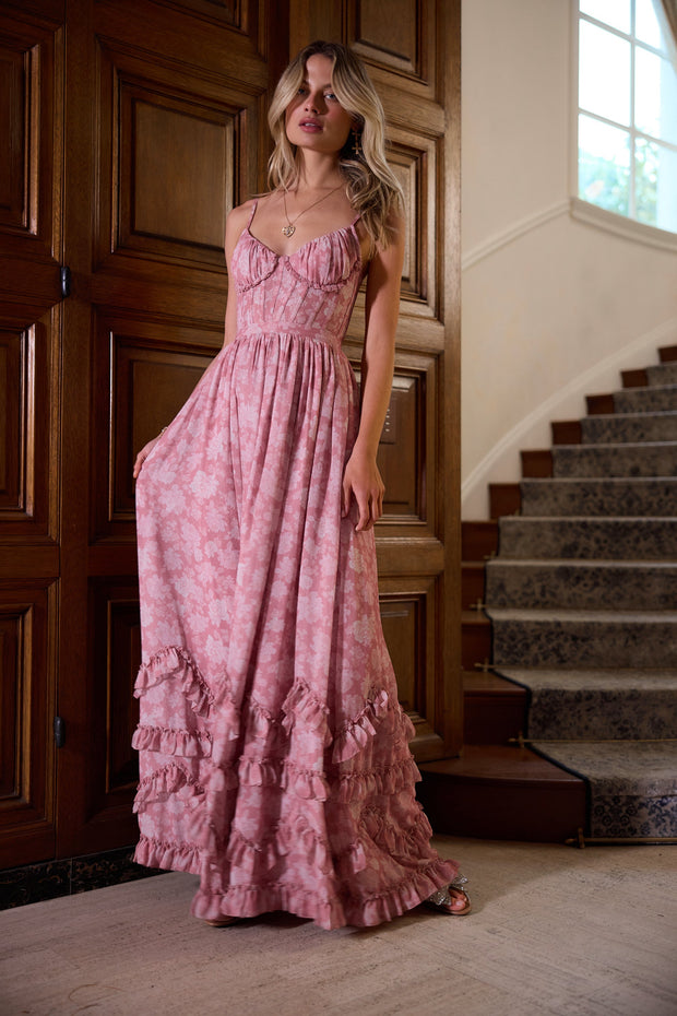 The Carmen Dress in Pink Peony Print