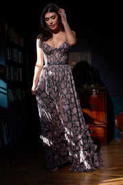 The Carmen Dress in Chocolate Peony Print