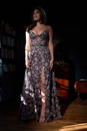 The Carmen Dress in Chocolate Peony Print