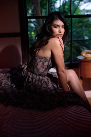 The Carmen Dress in Chocolate Peony Print