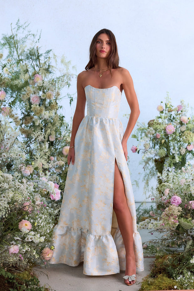 The Charlotte Dress in Sky Windsor Brocade