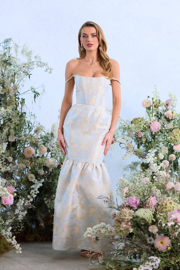 The Cherie Dress in Sky Windsor Brocade