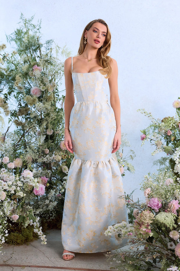 The Cherie Dress in Sky Windsor Brocade